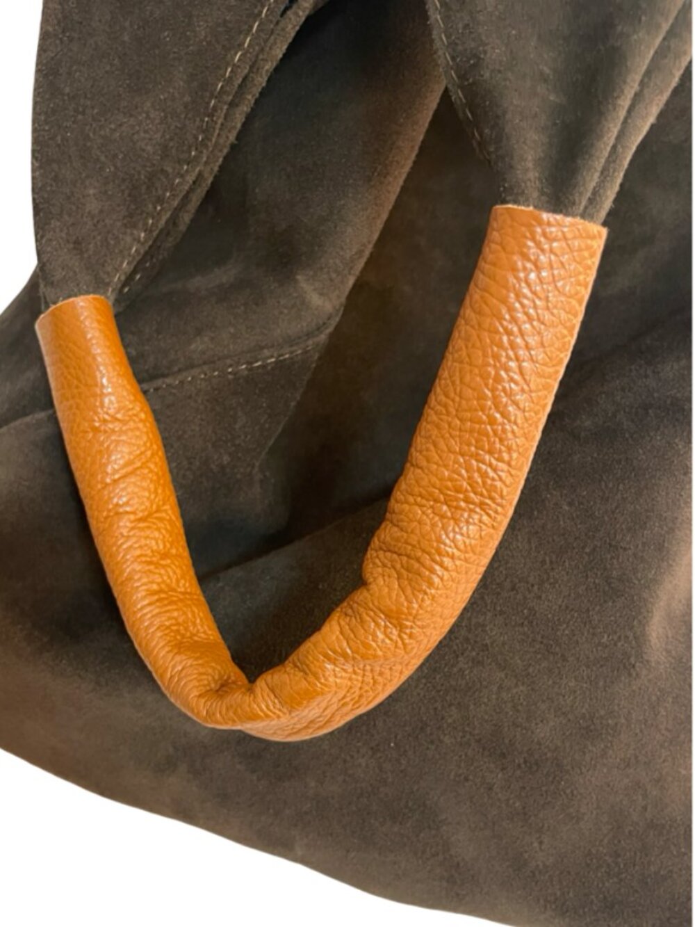 Dark Chocolate Brown Italian Suede Hobo Shoulder Bag Made in Italy Leather Handl - Picture 15 of 17